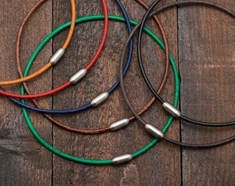 Leather Cord Necklace Choker : Brushed Steel Magnetic Clasp, Custom Length