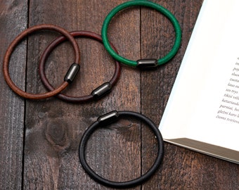 Leather Cord Bracelet Wristband With Black Polished Magnetic Stainless Steel Clasp
