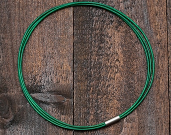 Thin aesthetic Leather Necklace with Magnetic Brushed Steel Clasp, 8 Colors, Custom Length