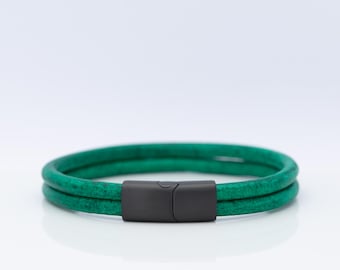 Double Leather Cord Bracelet, Black Steel Magnetic Clasp, Unisex, Custom size for your wrist, Authentic Leather