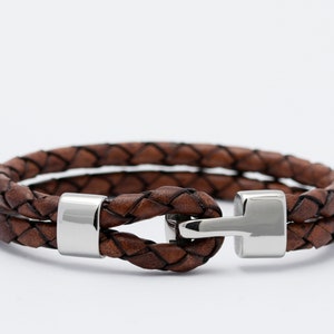 Braided Leather Bracelet Double Cord With Polished Steel Hook Clasp 8 Color options