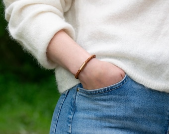Braided Leather Bracelet, Stylish Cord with Magnetic Rose Gold Color Clasp, Custom Size