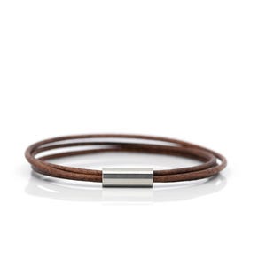 Leren koordarmband gelaagd met magnetische roestvrijstalen sluiting 6,5-9 inch