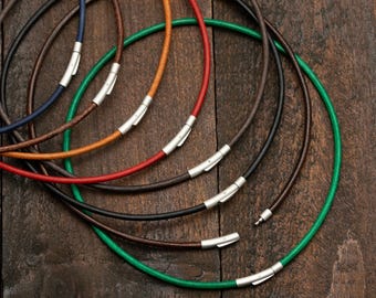 Leather Cord Necklace, For Pendant, Brushed Steel Clasp, Custom Length