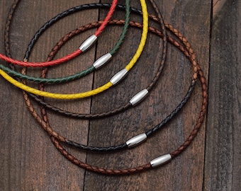 Collier ras de cou en cuir tressé avec fermoir magnétique en acier inoxydable poli, longueur 12 à 20 pouces cordon en cuir de 4 mm