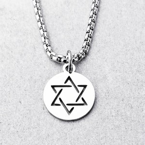 Men&#39;s &quot;STAR of DAVID COIN&quot; Necklace| Men&#39;s Silver Stainless Steel Deco Star of David Coin Pendant Necklace| Men&#39;s Silver Chain Necklace