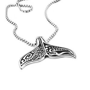 Men&#39;s &quot;MAORI WERA&quot; Necklace| Men&#39;s Silver Stainless Steel Maori &quot;Wera&quot; Whale Tail Pendant Necklace| Men&#39;s Stainless Steel Box Chain Necklace