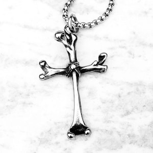 Men&#39;s &quot;BONES CROSS&quot; Necklace| Men&#39;s Silver Stainless Steel Bones Cross Pendant Necklace| Men&#39;s Silver Stainless Steel Box Chain Necklace