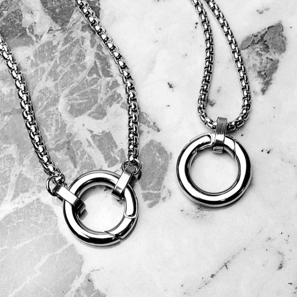 Men's "AMULET CARRIER" Necklace| Men's Silver Stainless Steel Amulet Ring Clasp Necklace| Men's Amulet Carrier Pendant Necklaces