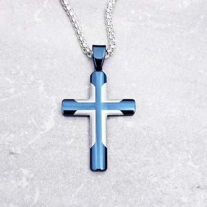 Blue line cross necklace discount