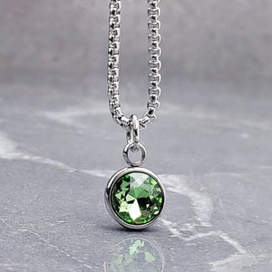 Men's "SILVER PERIDOT COIN" Necklace| Men's Silver Stainless Steel Peridot Cubic Zirconia Coin Pendant Necklace| Men's Peridot Pendant