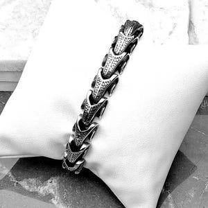 Men&#39;s &quot;OUROBOROS LINKS&quot; Bracelet| Men&#39;s Silver Stainless Steel Ouroboros Serpent Scales Link Chain Bracelet| Men&#39;s Silver Chain Bracelet