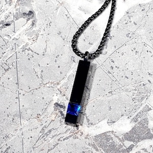 CADEAU-ketting saffierstaaf voor heren| Zwart zilver roestvrij staal saffier zirkonia hanger ketting heren | Cadeau saffier voor heren