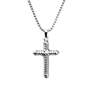 Men&#39;s &quot;SILVER CABLE CROSS&quot; Necklace| Men&#39;s Silver Stainless Steel Cable Cross Pendant Necklace| Men&#39;s Silver Stainless Steel Chain Necklace