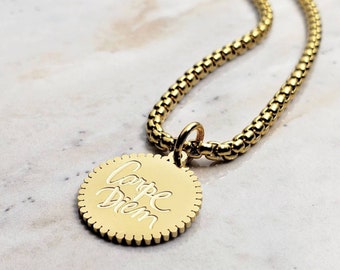 Men's "SEIZE THE DAY" Necklace| Men's Gold Stainless Steel Carpe Diem Coin Pendant Necklace| Men's Gold Stainless Steel Box Chain Necklace