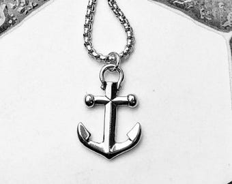 Pendentif Ancre Pour Homme En Acier Inoxydable Noir Mat - Chaîne Box - Marque Italgem
