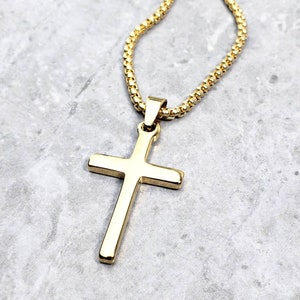 Collier homme « CROIX EN OR »| Collier pendentif croix homme en acier inoxydable doré | Collier chaîne homme en acier inoxydable doré