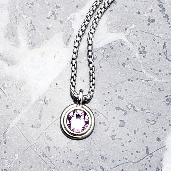 Men's "SILVER ALEXANDRITE COIN" Necklace| Men's Silver Stainless Steel Mini Alexandrite Coin Pendant Necklace| Mens June Birthstone Necklace