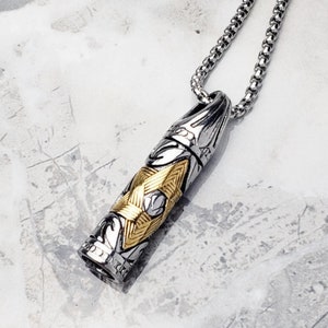 Men&#39;s &quot;STAR of DAVID AMULET&quot; Necklace| Men&#39;s Silver & Gold Stainless Steel Star of David Column Amulet Pendant Necklace| Men&#39;s Star of David