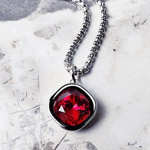 Lab Amulet Men's SILVER GARNET AMULET Necklace | Men's Lab Grown Garnet Gemstone ...