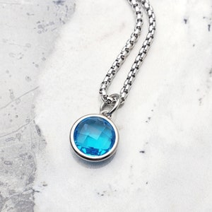 Men&#39;s &quot;BLUE ZIRCON COIN&quot; Necklace| Men&#39;s Silver Stainless Steel Micro-Faceted Blue Zircon Cubic Zirconia Coin Pendant Necklace