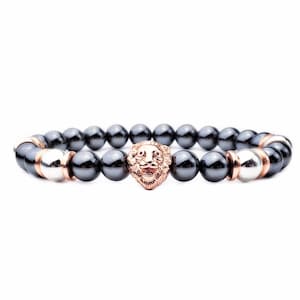 Men&#39;s &quot;ROSE GOLD LION&quot; Bracelet| Men&#39;s Pave Cubic Zirconia Rose Gold Lion Bracelet| Men&#39;s Rose Gold Silver Hematite Gemstone Lion Bracelet