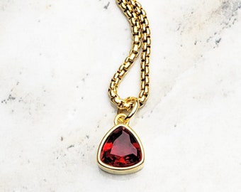 Men's "GOLD MINI RUBY" Necklace| Men's Gold Stainless Steel Mini Ruby Stone Pendant Necklace| Men's July Birthstone Necklace