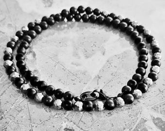 Collier en ONYX et TERAHERTZ pour homme | Collier homme onyx noir mat facetté pierres térahertz pierres précieuses