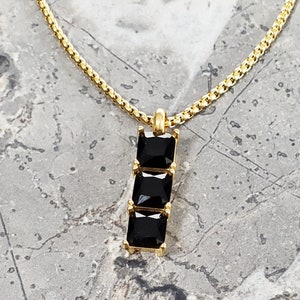 Herren "GOLD ONYX BAR" Halskette | Herren Gold Edelstahl Schwarz Onyx Bar Tag Anhänger Halskette | Herren Gold Onyx Stein Halskette