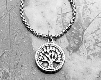 Collar "ÁRBOL DE LA MONEDA DE LA VIDA" para hombre / Collar con colgante de moneda del árbol de la vida de acero inoxidable de plata oxidada para hombre / Collar de acero inoxidable para hombre