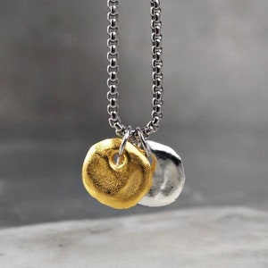 Men's "DOUBLE MYKONOS DISCS" Necklace| Men's Silver & Gold Mykonos Greek Casting Coin Discs Pendant Necklace| Men's Box Chain Necklace