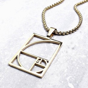 Men&#39;s &quot;FIBONACI GOLDEN RATIO&quot; Necklace| Men&#39;s Gold Stainless Steel Fibonaci Dog Tag Pendant Necklace| Men&#39;s Gold Pendant Chain Necklace