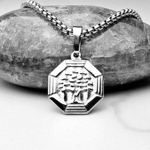 Men&#39;s &quot;TREE OF LIFE&quot; Necklace| Men&#39;s Silver Stainless Steel Tree of Life Hexagon Coin Pendant Necklace| Mens Silver Stainless Steel Necklace