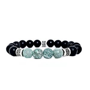 Men&#39;s &quot;GRECIAN GREEN ROCK&quot; Bracelet| Men&#39;s Matte Green Dragon Vein Agate Matte Black Onyx Gemstone Bracelet| Men&#39;s Silver Greek Key Bracelet