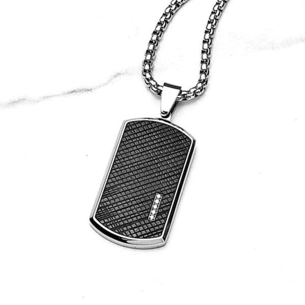 Men's "FORGED CARBON TAG" Necklace| Men's Silver Stainless Steel Engraved Black Carbon Fiber Dog Tag Pendant Necklace| Mens Chain Necklace