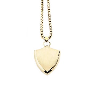 Men&#39;s &quot;GOLD SHIELD&quot; Necklace| Men&#39;s Gold Stainless Steel Shield Pendant Necklace| Men&#39;s Gold Stainless Steel Box Chain Pendant Necklace