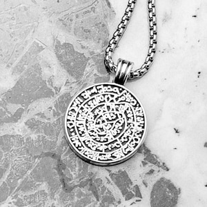 Men&#39;s &quot;GREEK PHAISTOS&quot; Necklace| Men&#39;s Silver Stainless Steel Greek Phaistos Disc Pendant Necklace| Men&#39;s Stainless Steel Chain Necklace