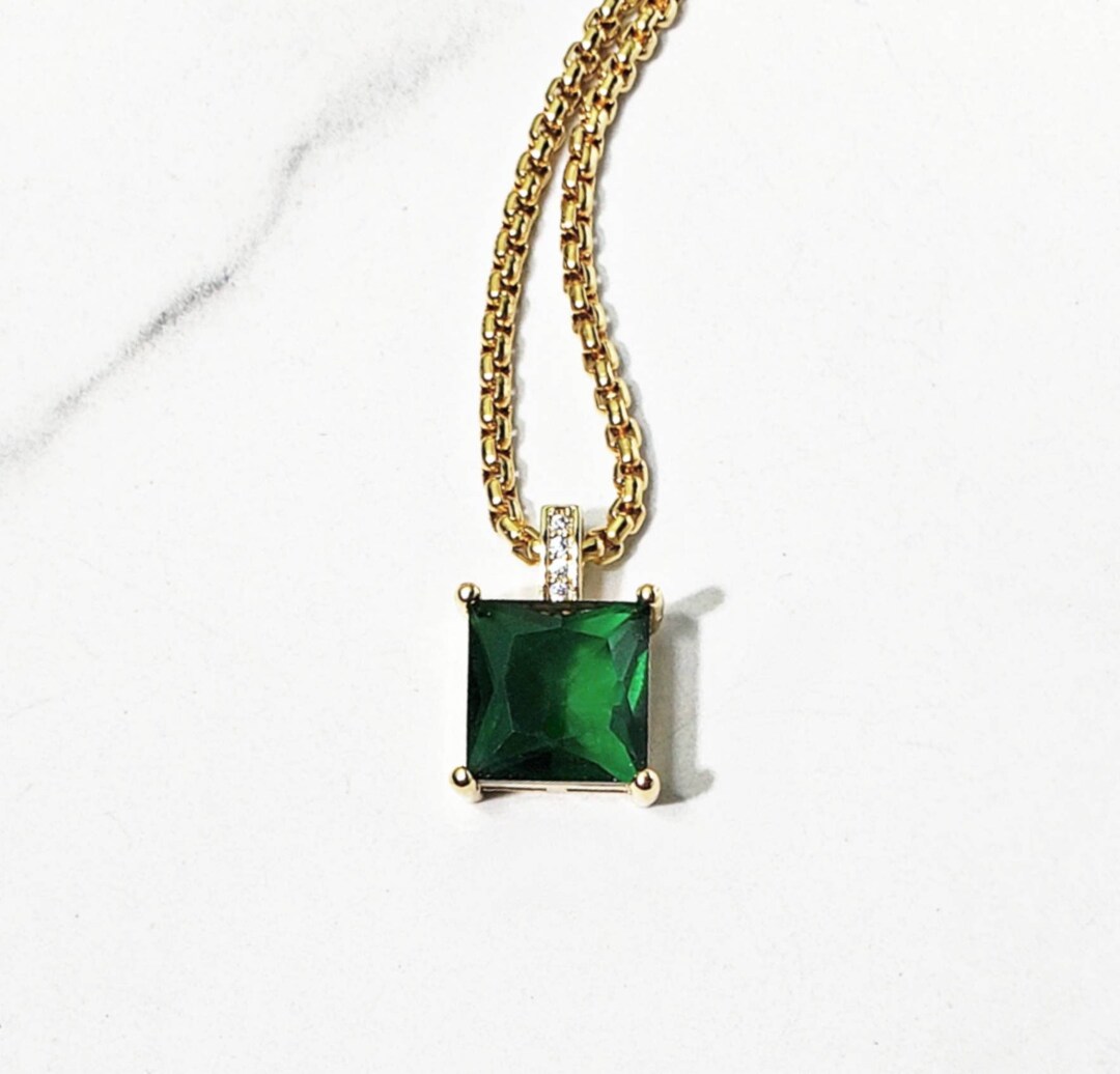 Men's pavÉ GOLD Emerald Necklace Men's Pavé Gold Stainless Steel