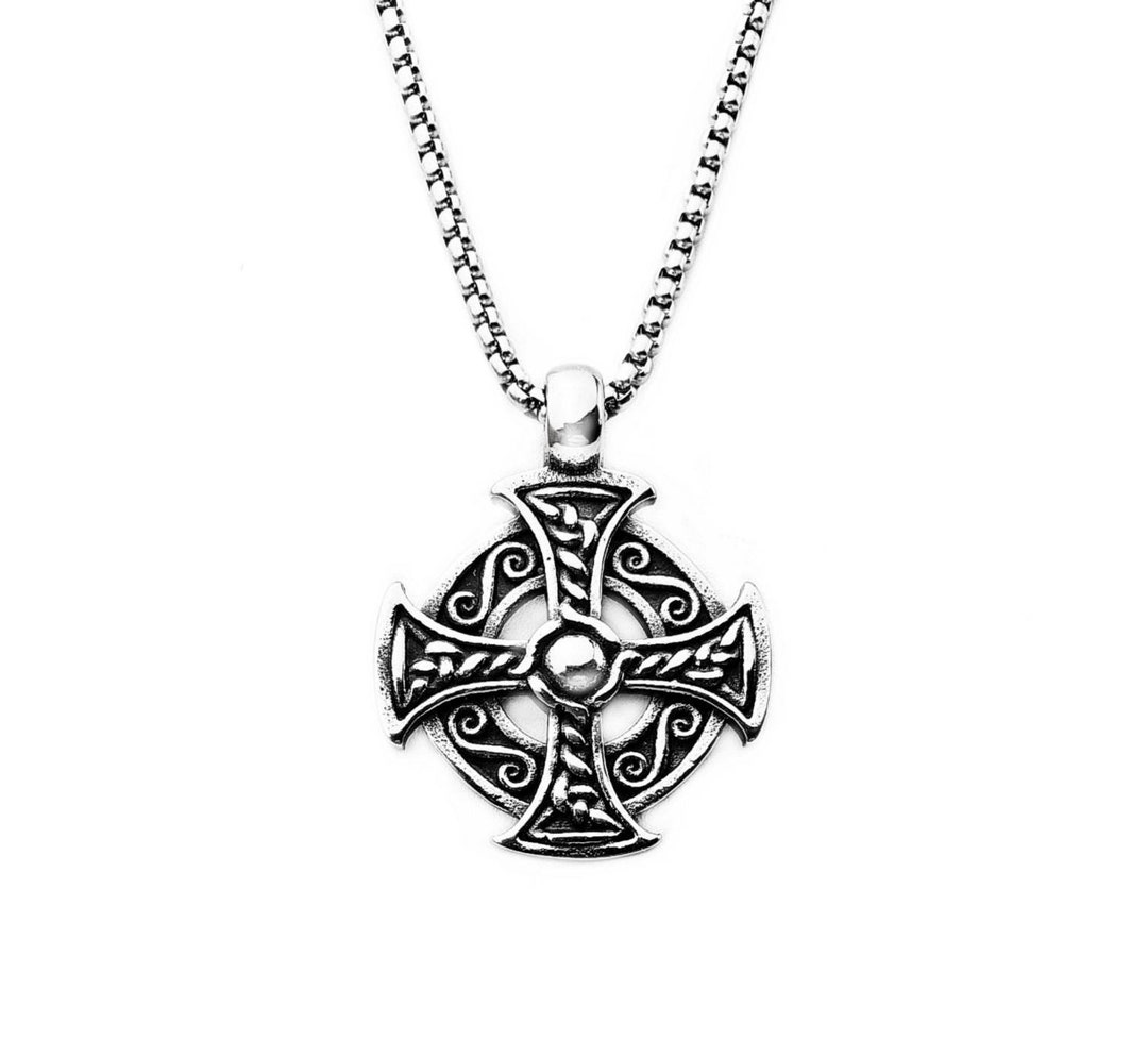 Men's celtic CROSS Shield Necklace Men's Silver Stainless Steel Celtic ...