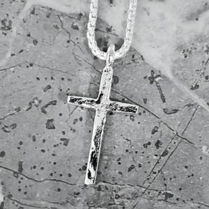 Men&#39;s &quot;RUSTIC PLATINUM CROSS&quot; Necklace| Men&#39;s Platinum Stainless Steel Rustic Cross Pendant Necklace| Men&#39;s Platinum Box Chain Necklace