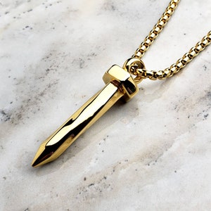 Men's "CHRIST'S GOLDEN NAIL" Necklace| Men's Gold Stainless Steel Nail Pendant Necklace| Men's Gold Stainless Steel Box Chain Necklace
