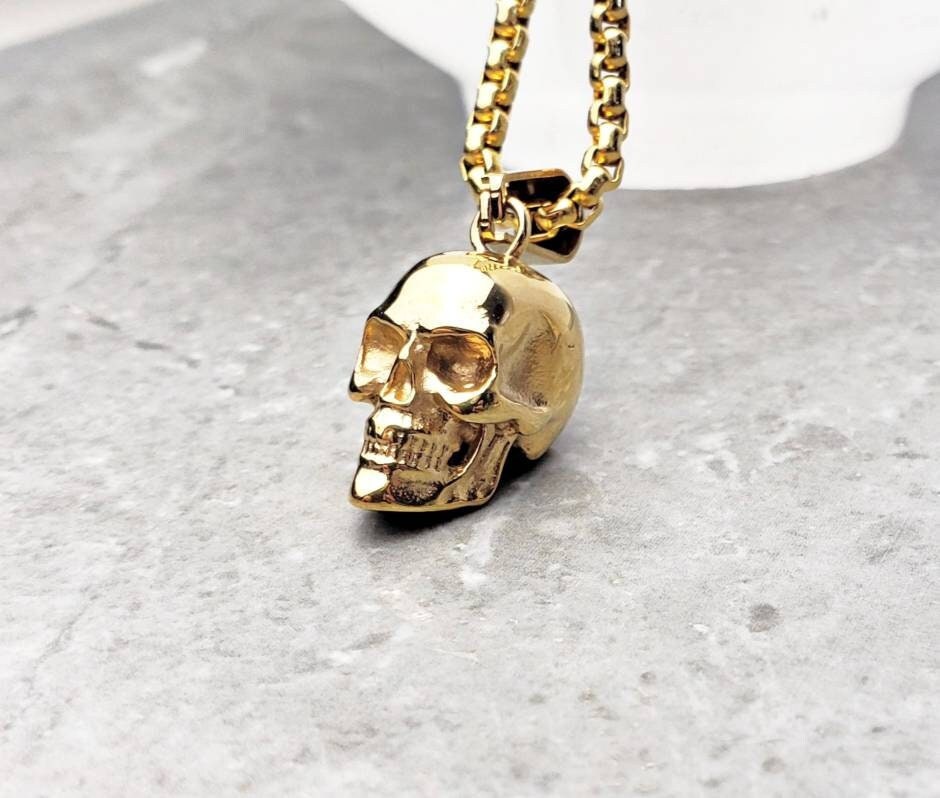 Small African Skull Pendent Charm, 18k Non Tarnish Brushed Gold