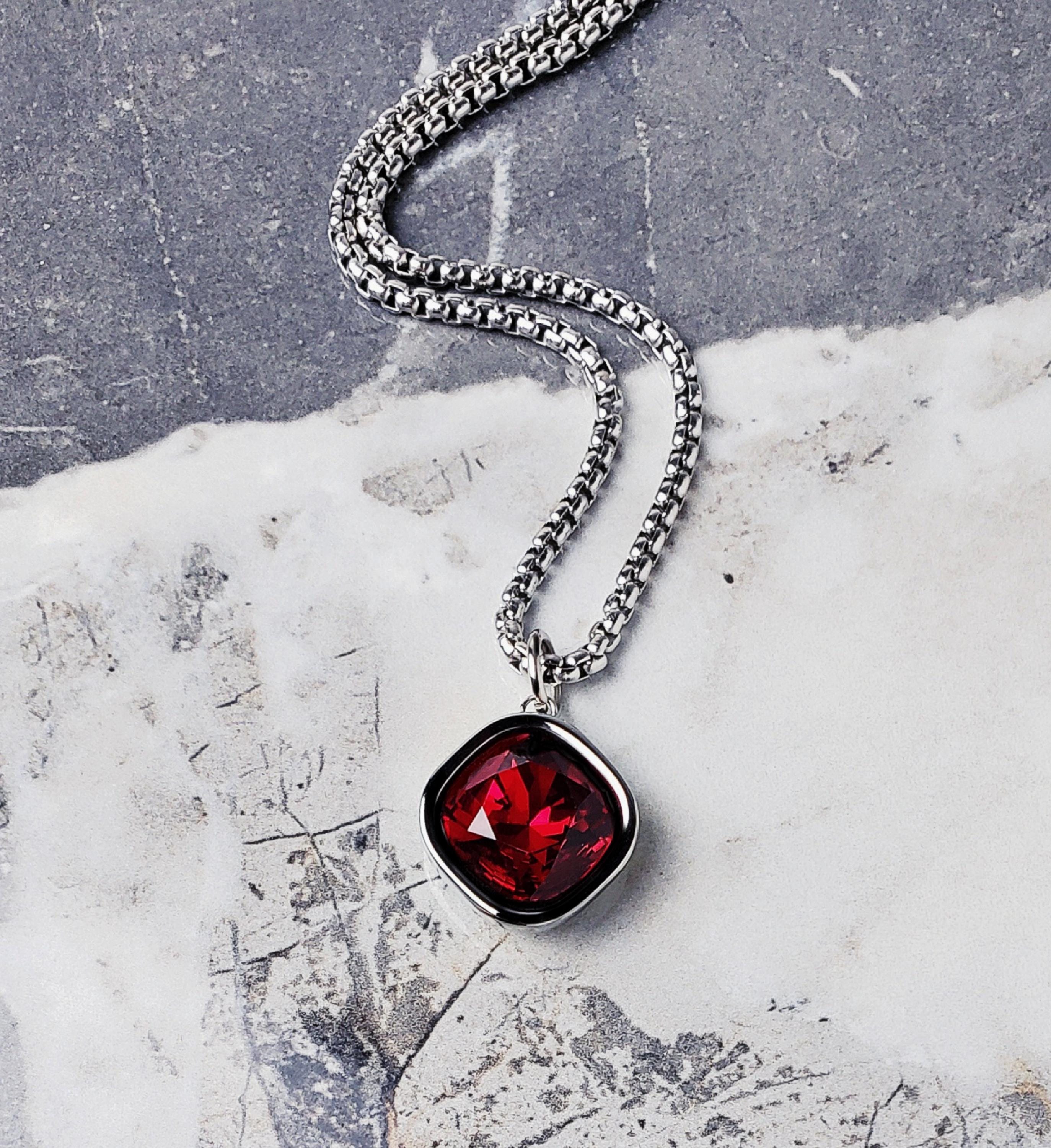 Lab Amulet Men's SILVER GARNET AMULET Necklace | Men's Lab Grown Garnet Gemstone ...