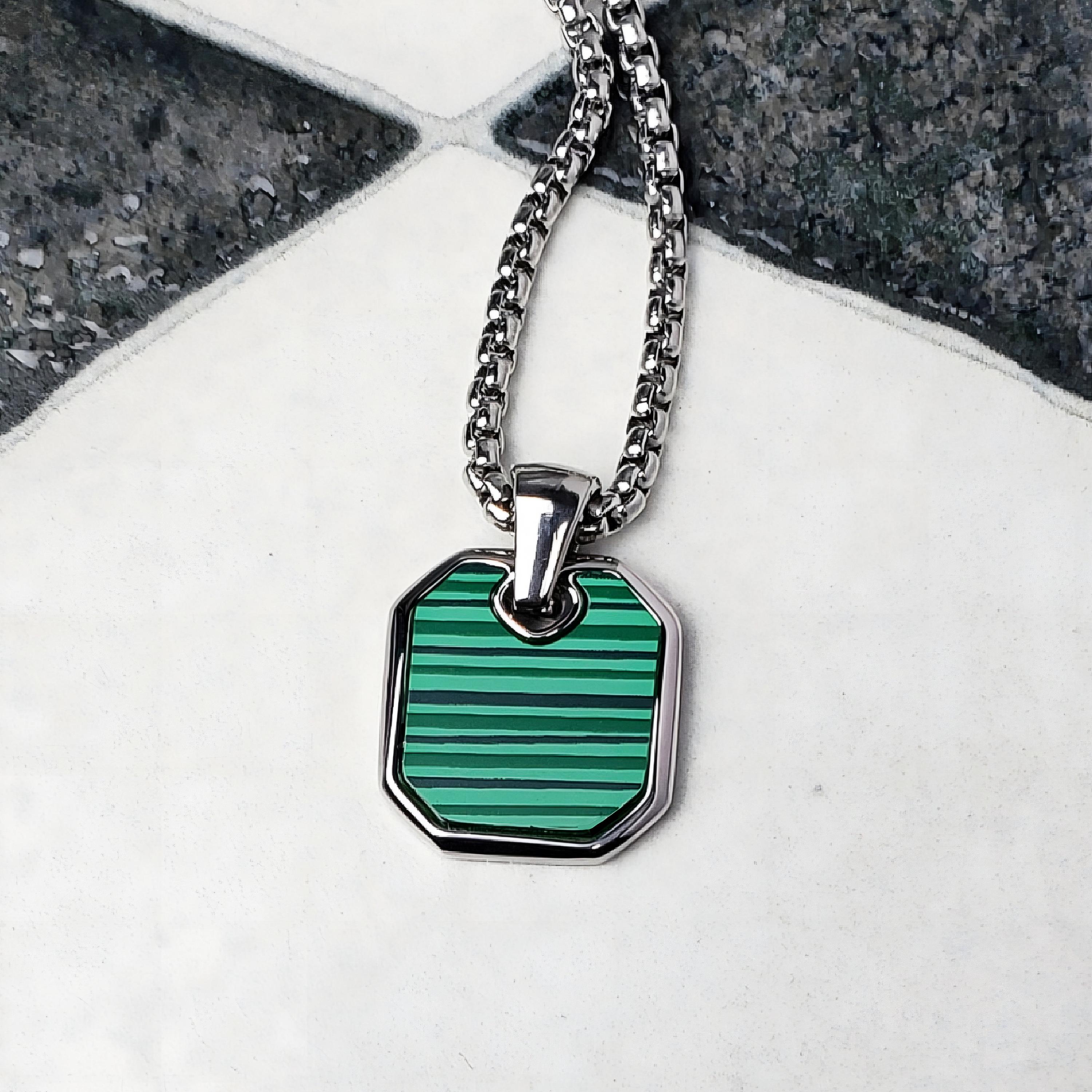 Men's SILVER MALACHITE AMULET Necklace | Men's Malachite Gemstone