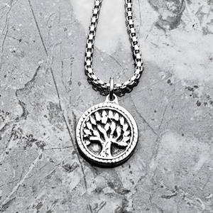 Men&#39;s &quot;TREE of LIFE COIN&quot; Necklace| Men&#39;s Oxidized Silver Stainless Steel Tree of Life Coin Pendant Necklace| Mens Stainless Steel Necklace