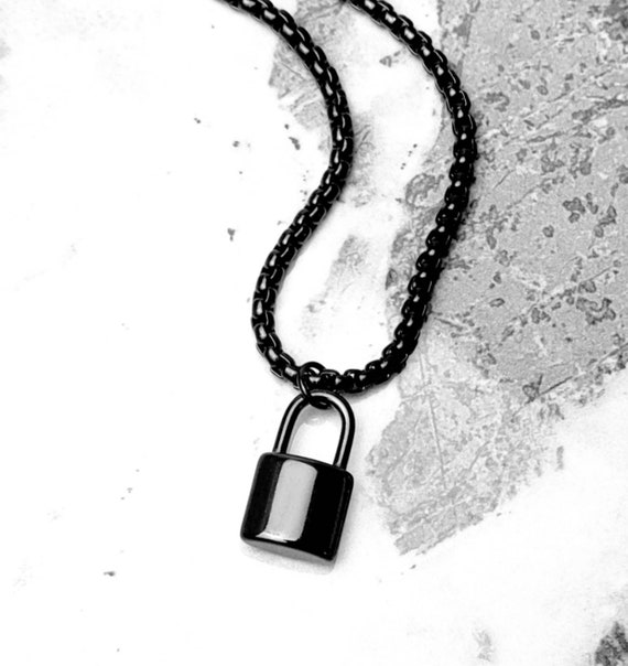Men s black MINI Padlock Necklace Mens Black Stainless Steel Mini Padlock Pendant Necklace Mens Black Stainless Steel Box Chain Necklace Etsy Canada