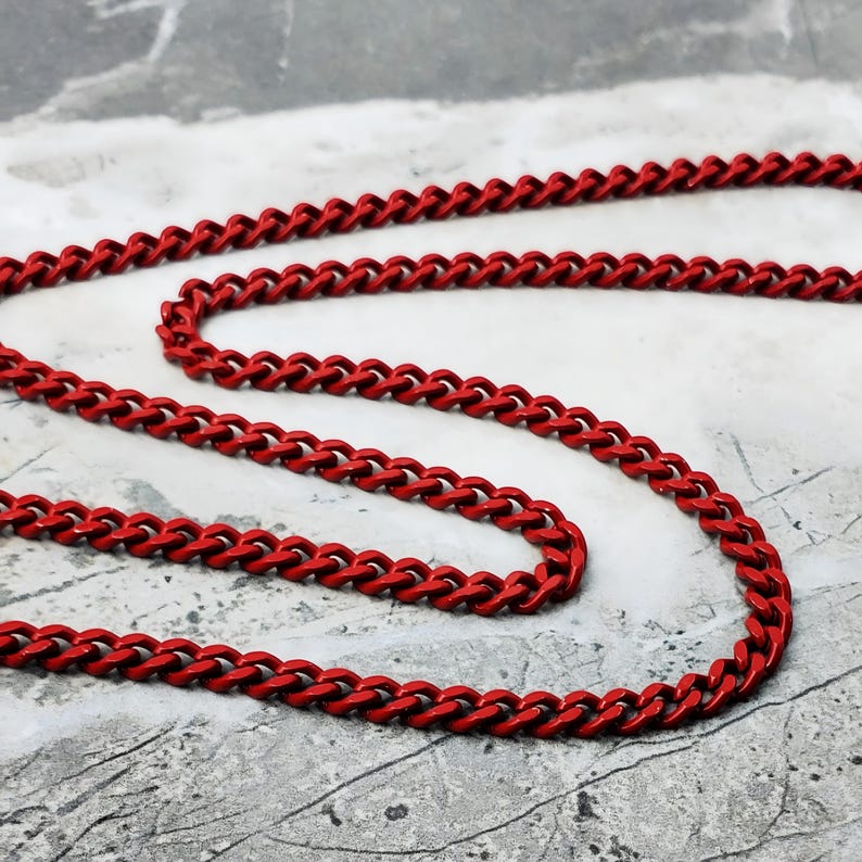 Men's RED CURB CHAIN Necklace | Men's Red Acrylic Coated Stainless ...