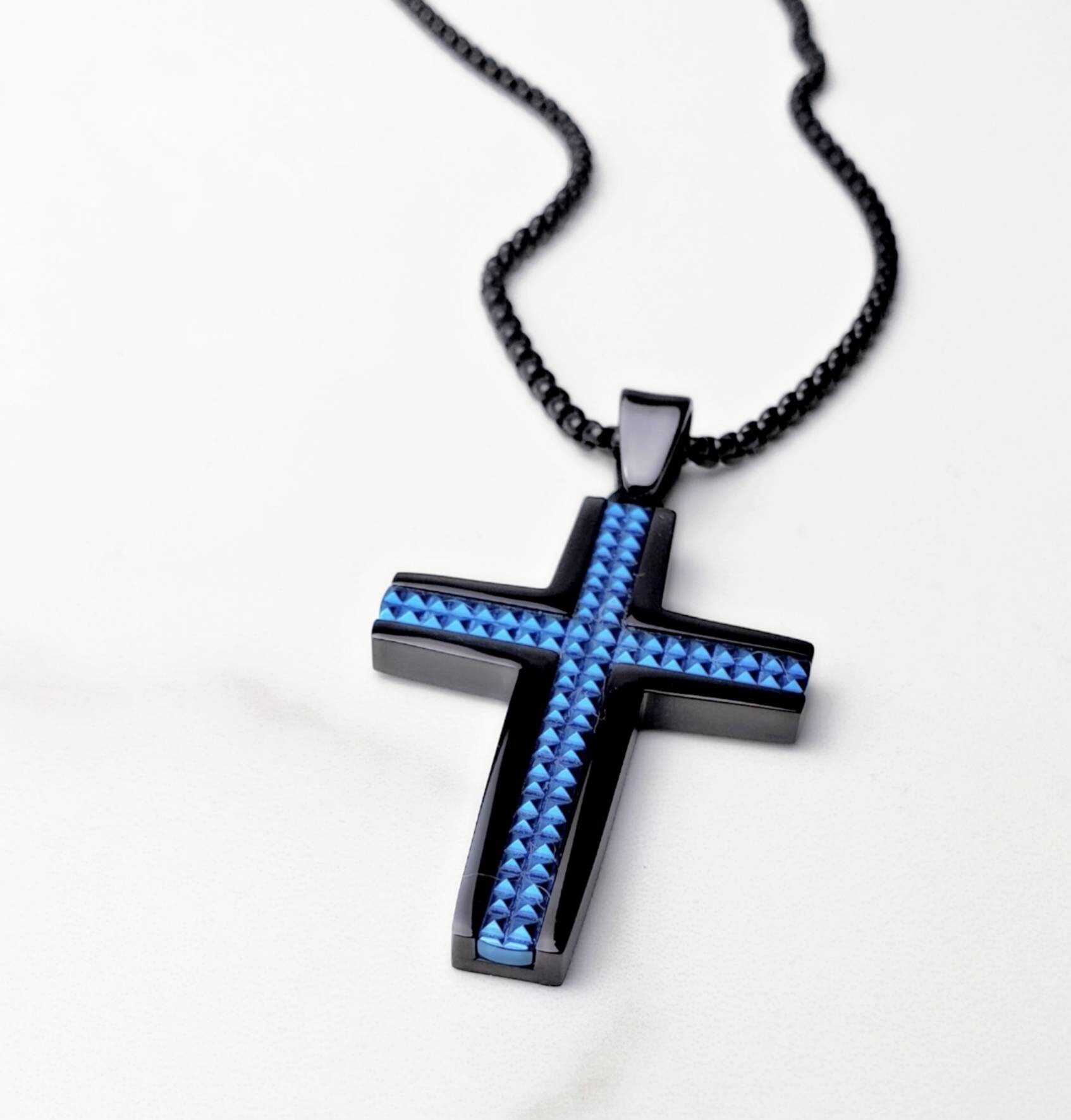 Black and blue cross necklace deals