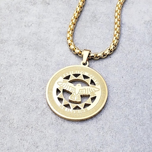 Men&#39;s ESPIRITO SANTO COIN Necklace | Men&#39;s Gold Stainless Steel Espirito Santo Holy Spirit Coin Pendant Box Chain Necklace