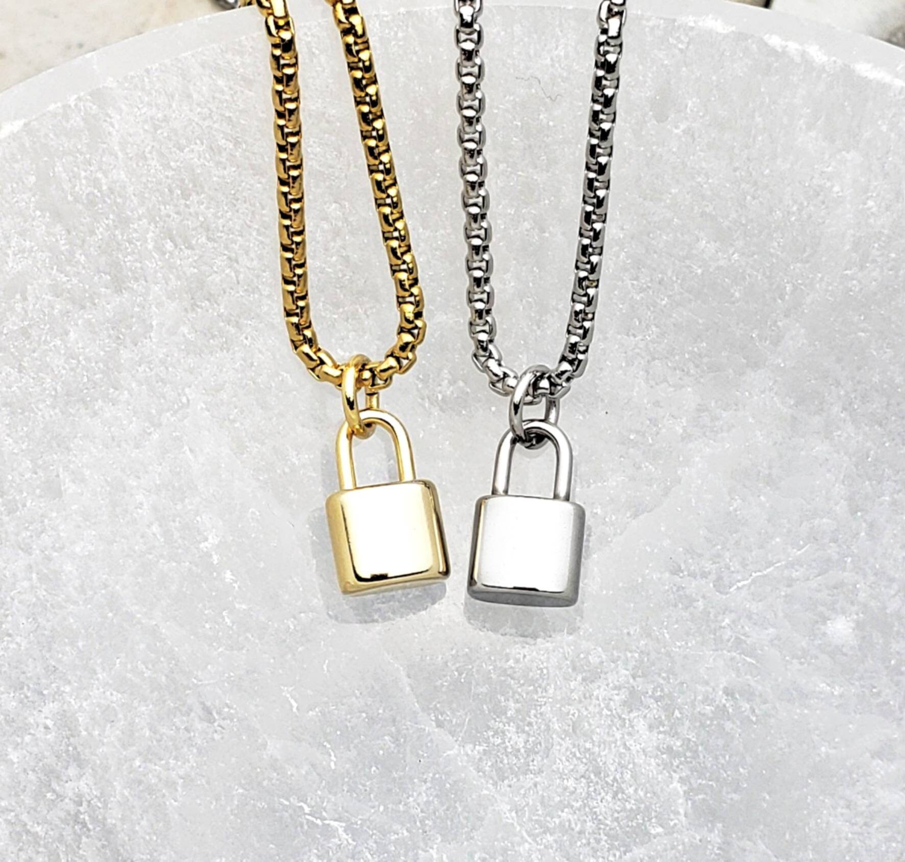 Men s gold MINI Padlock Necklace Mens Gold Stainless Steel Mini